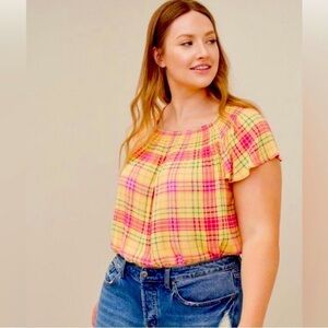 New! Torrid Plaid Smocked Crinkle Gauze Blouse